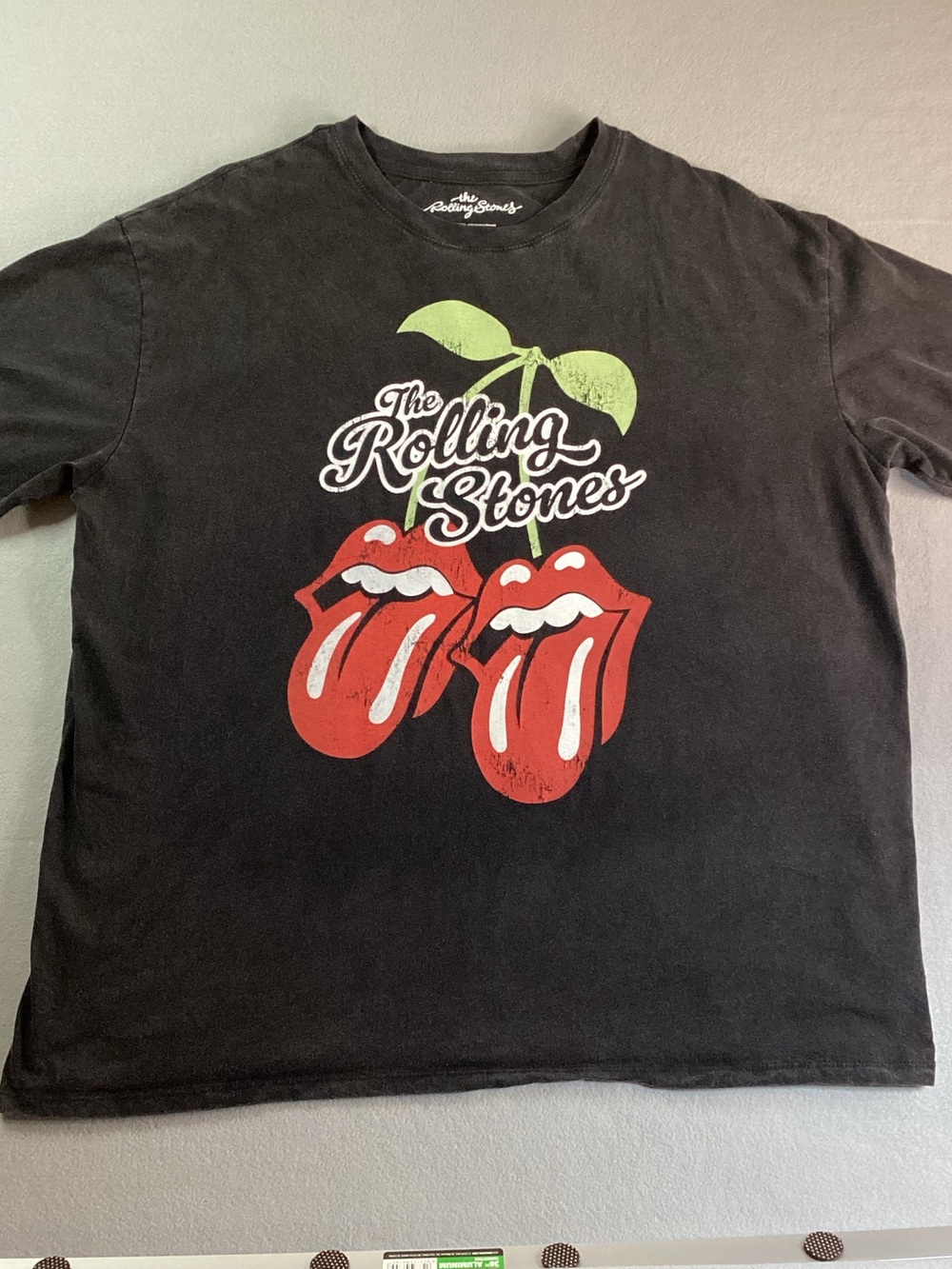 The Rolling Stones Cherry Lips Graphic Band Tee Shirt Washed Black